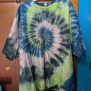 Men's Tie-Dye Spiral Short Sleeve Shirt - Blue, Pink, Green